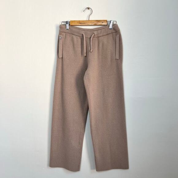 FIGS Wide Leg Ribbed Knit Cozy Lounge Pants Joggers in Neutral Tan Latte S - Picture 2 of 9